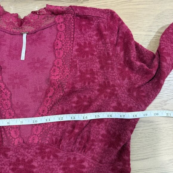 Free People Boho Lace Trim Deep V Fit & Flare Dress Velvet Burnout Pockets Fall - Picture 13 of 16